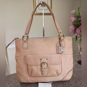 NWT Coach Poppy Whipstitch Natural Leather Brass Glam Tote Purse 19018